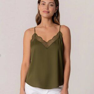 Lovestitch Eternal Olive Green Lace Trim Camisole Layering ADjustable Straps S